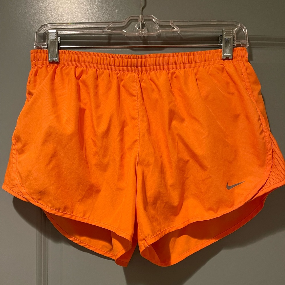 Nike dri fit running shorts orange medium with hat